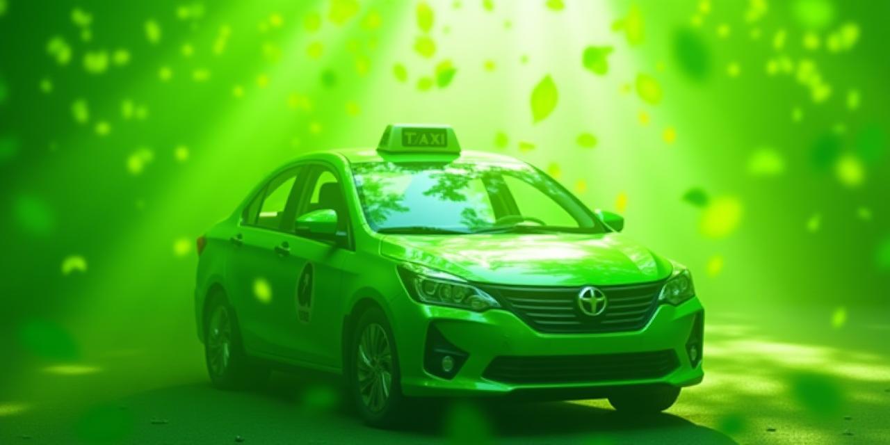 Green leaves overlaying hybrid taxi